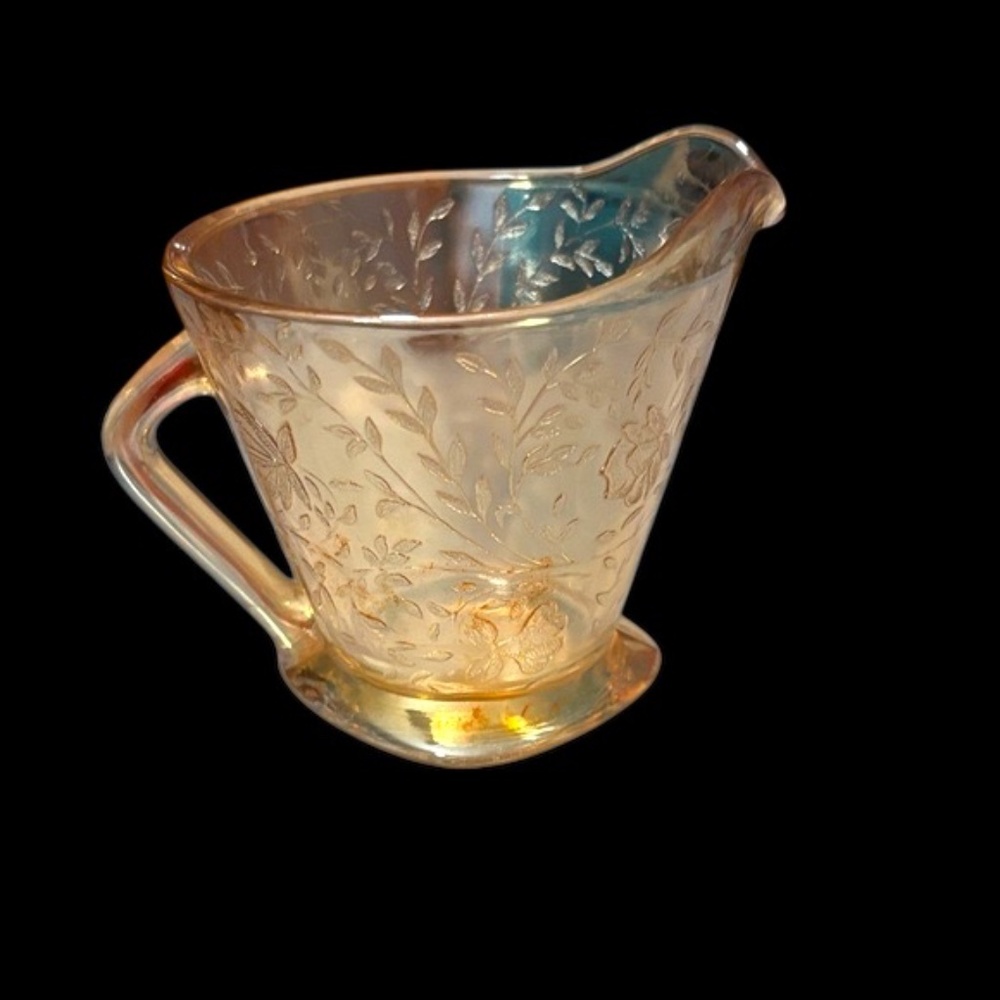 Vintage 1950’s Floral “Louisa” pattern Marigold Iridescent Glass Creamer
